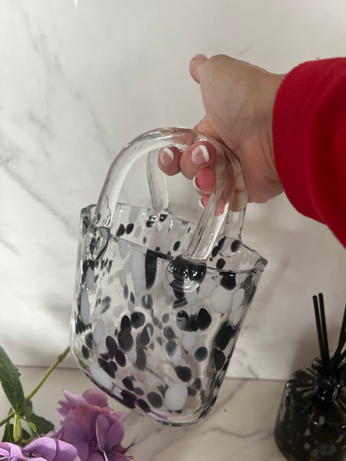 Glass Vase in Black & White Dalmation